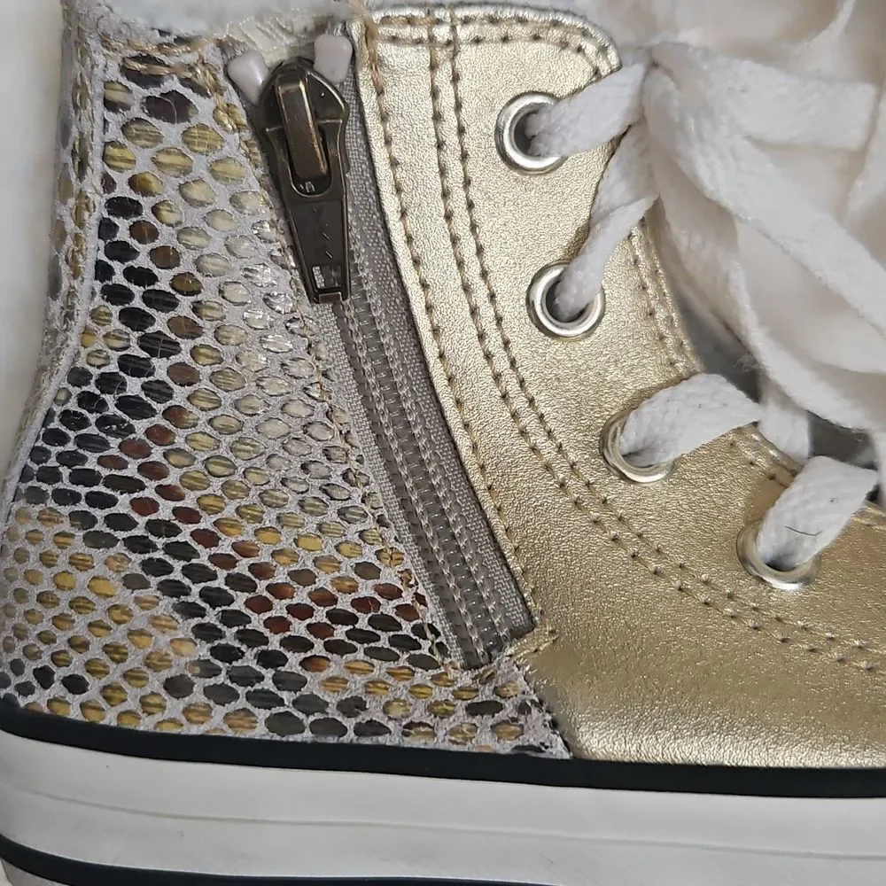Converse Chuck Taylor All Star Kids High Tops Metallic Gold & Snake Print Size 1